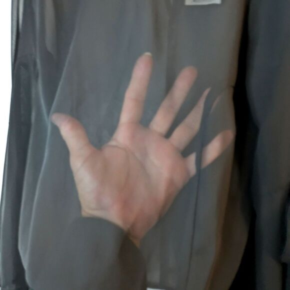 Stylish Sheer Black Blouse with Asymmetrical Hem & Bow Detail - Size M - Picture 9 of 9